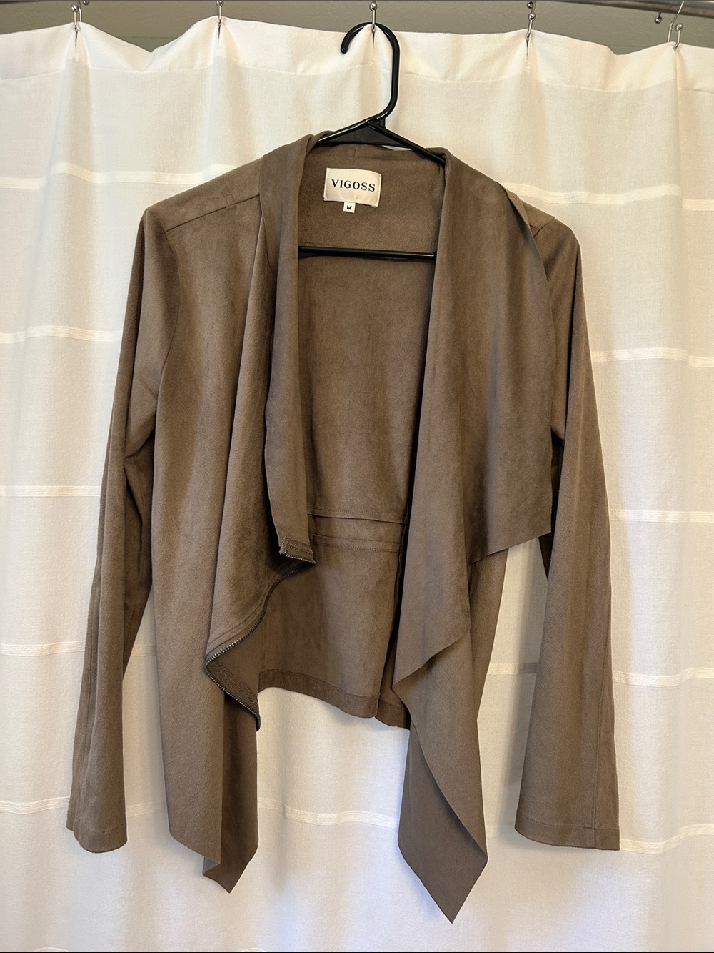Vigoss Taupe Draped Waterfall Open-Front Jacket